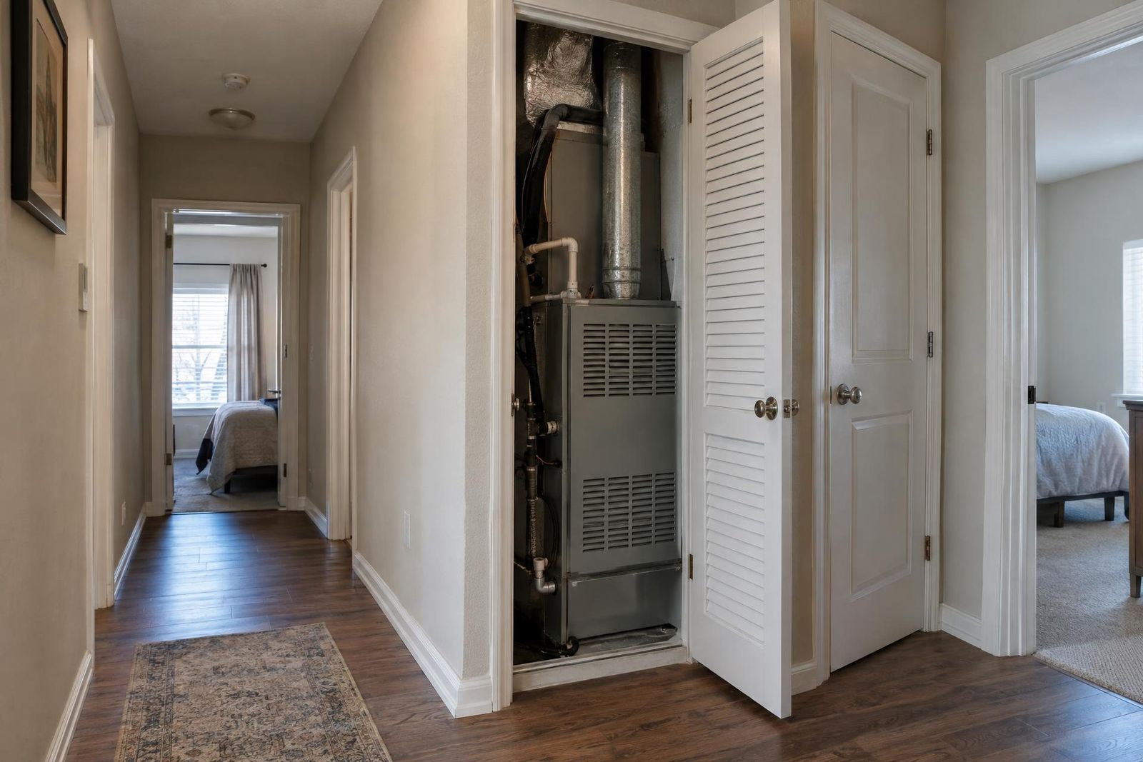 Residential heating equipment in a utility closet